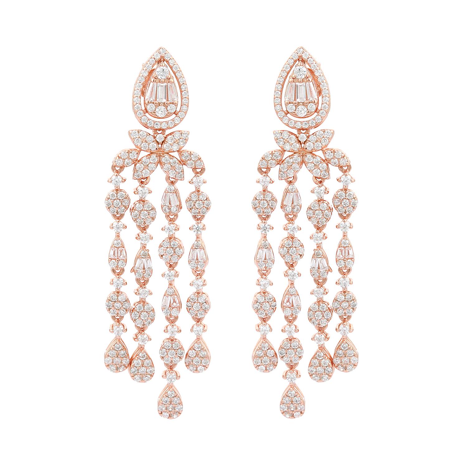 Long Chandelier Zirconia Earrings Gift for Wife in 925 Silver Rose Gold Plated For Sale 2