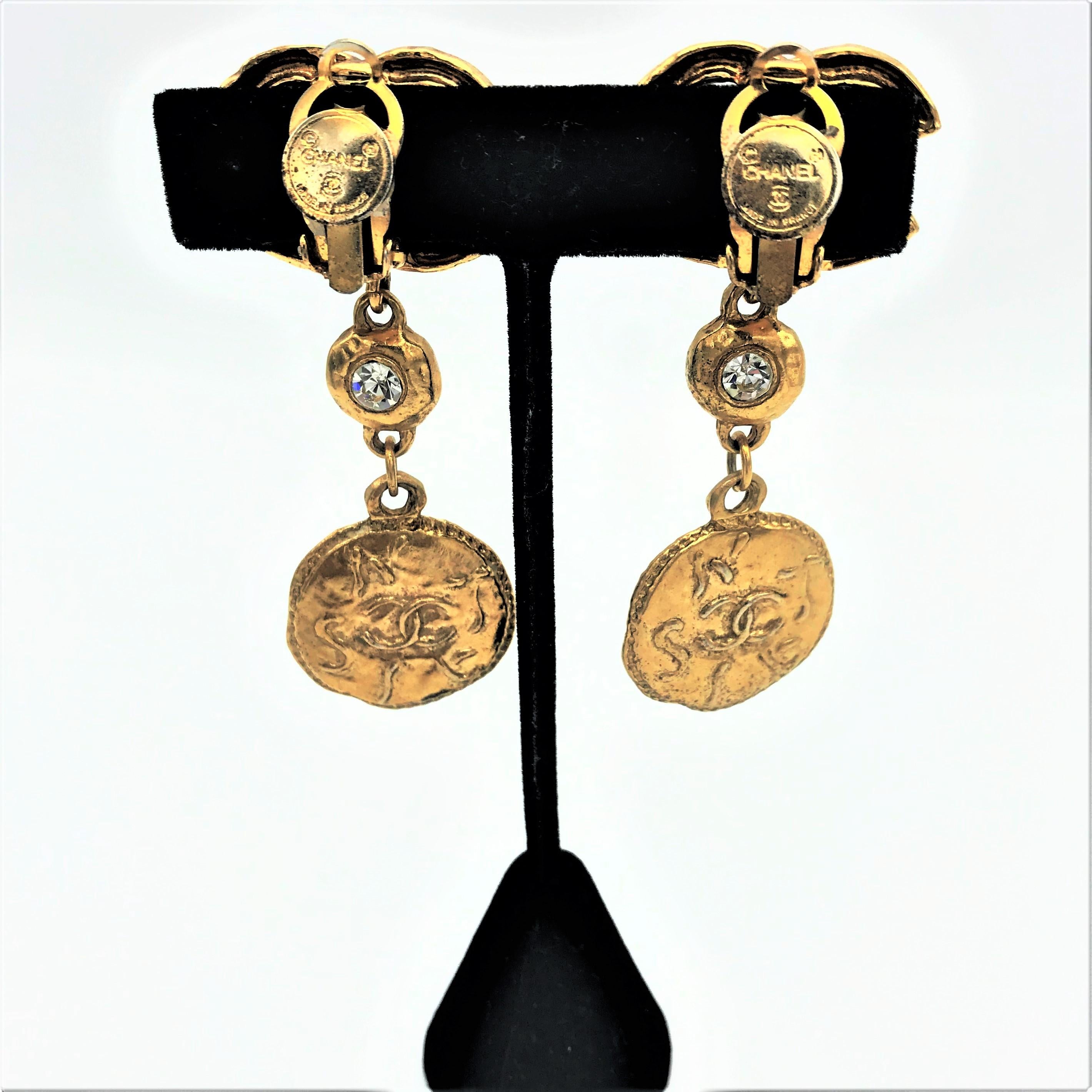 Women's Chanel signed, clip-on earrings, 1970s 80s, gold plated.