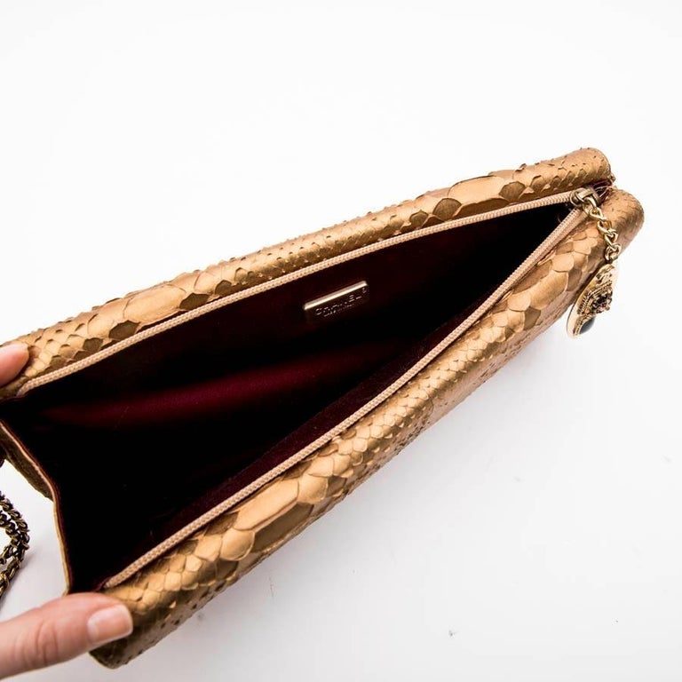 Python Chanel Pouch Long CHANEL Pouch in Matte Copper Gold Python For Sale at 1stDibs