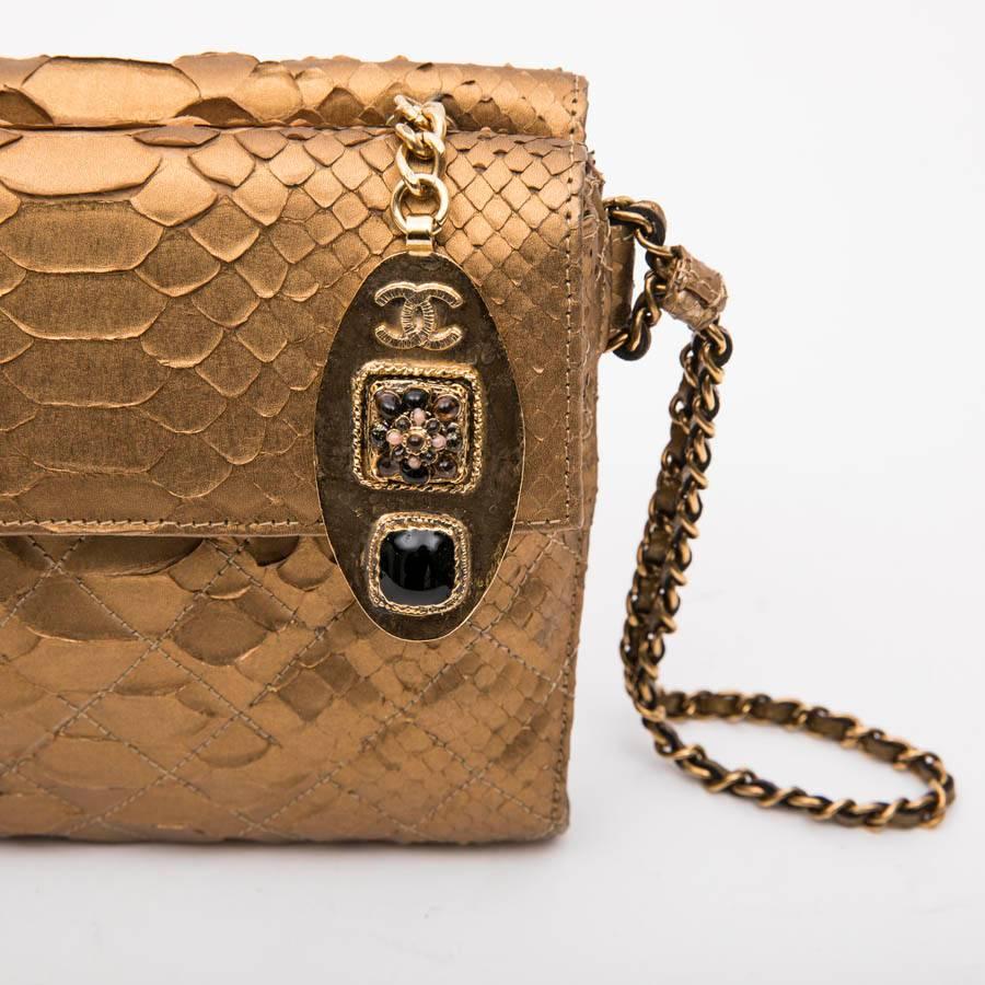 Long CHANEL Pouch in Matte Copper Gold Python For Sale 3