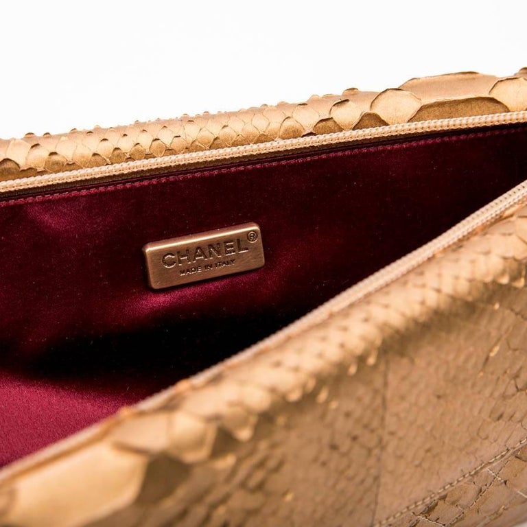 Python Chanel Pouch Long CHANEL Pouch in Matte Copper Gold Python For Sale at 1stDibs