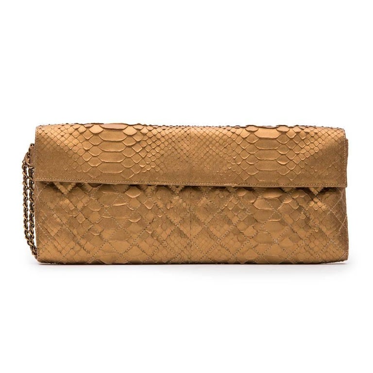 Python Chanel Pouch Long CHANEL Pouch in Matte Copper Gold Python For Sale at 1stDibs