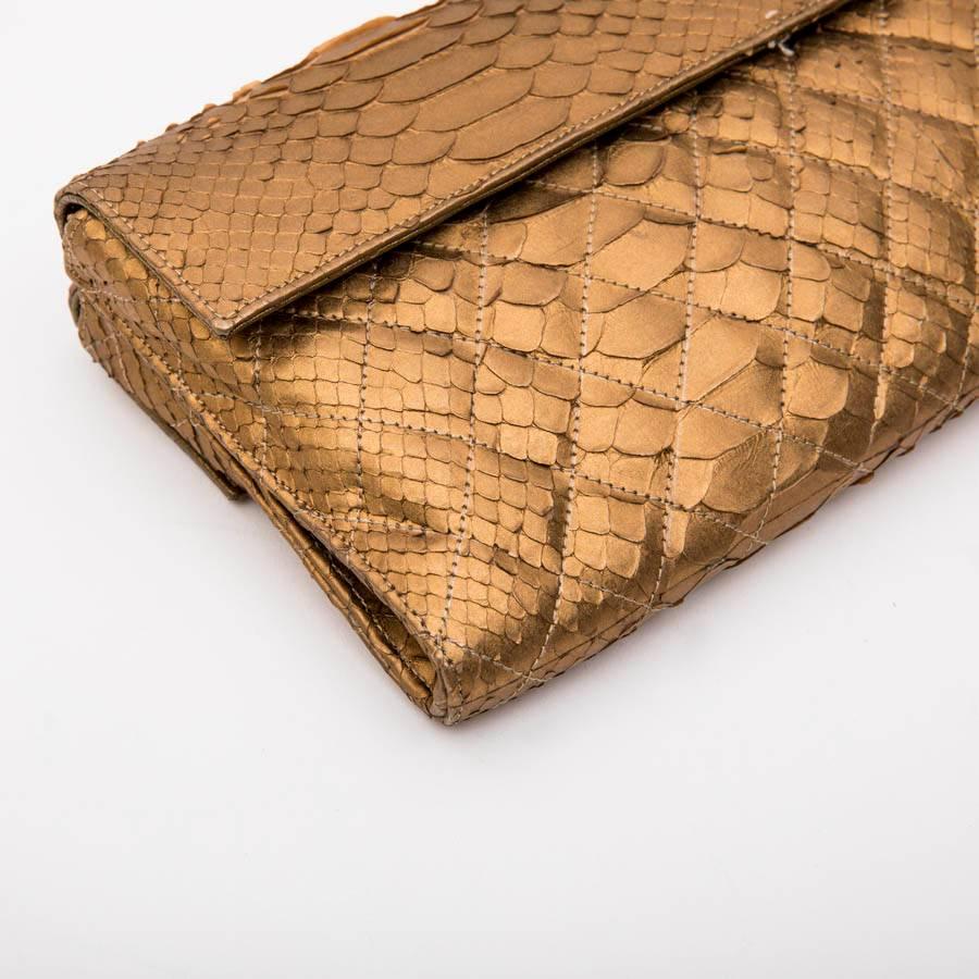 Brown Long CHANEL Pouch in Matte Copper Gold Python For Sale