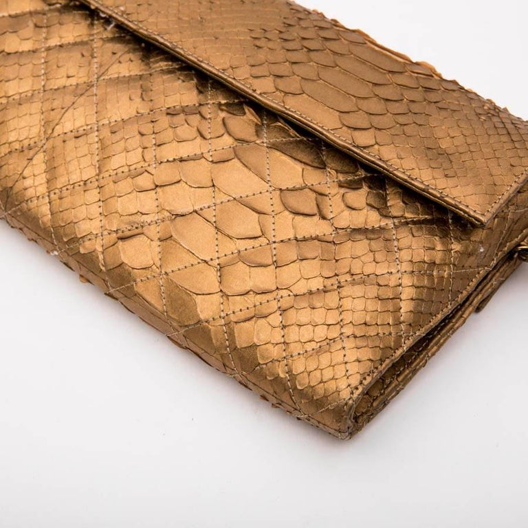 Python Chanel Pouch Long CHANEL Pouch in Matte Copper Gold Python For Sale at 1stDibs