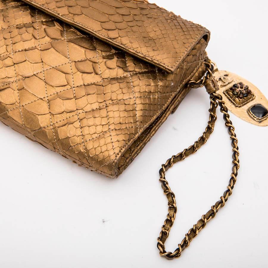 Women's Long CHANEL Pouch in Matte Copper Gold Python For Sale