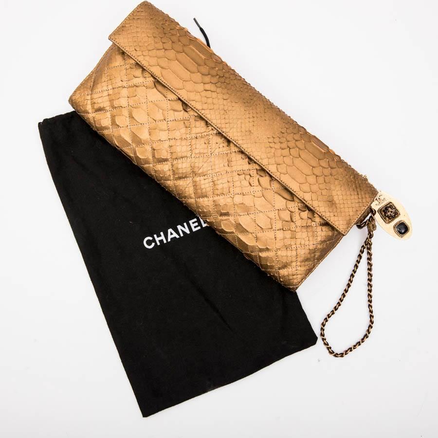 Long CHANEL Pouch in Matte Copper Gold Python For Sale 1