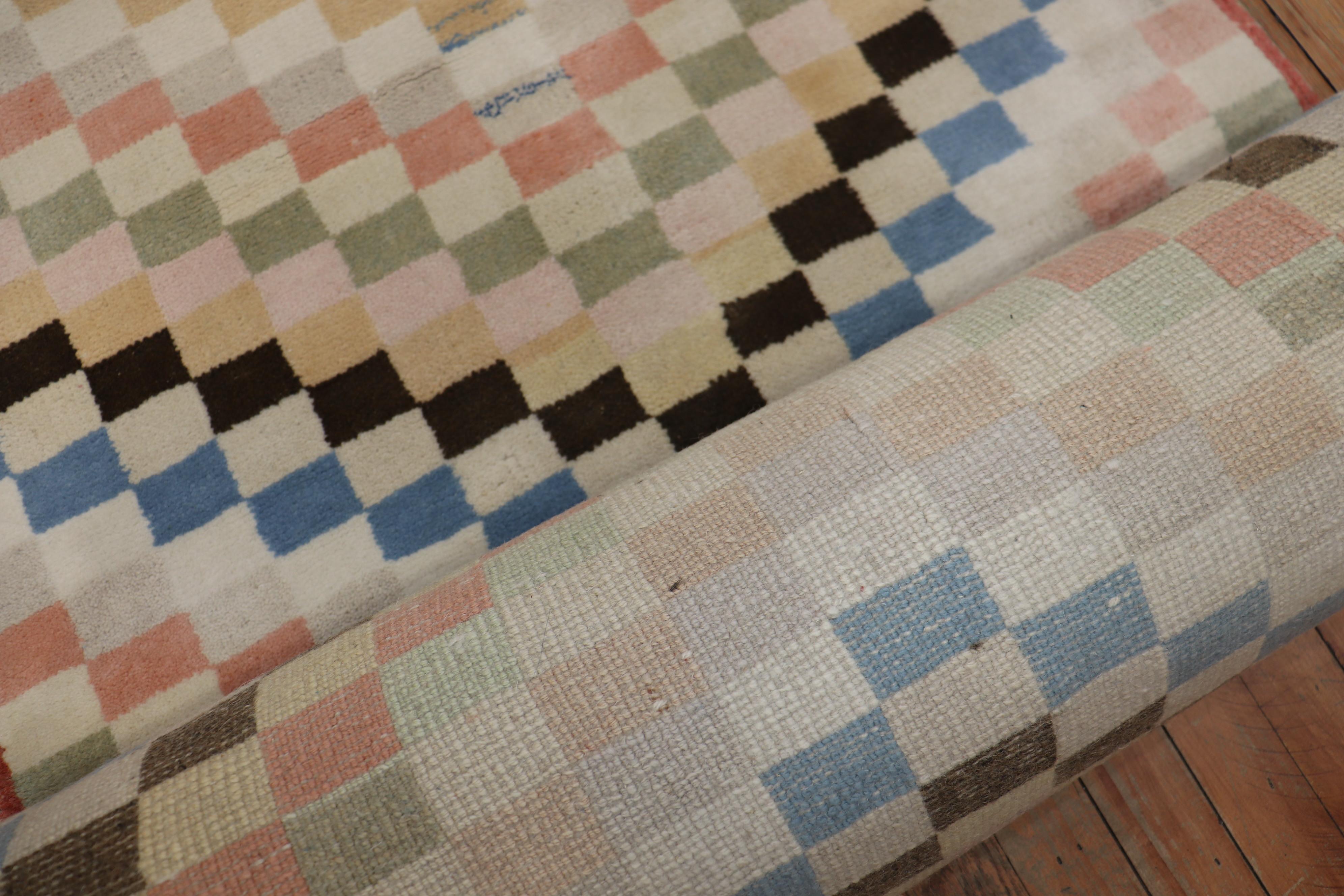 Long Checkerboard Vintage Turkish Deco Runner In Good Condition For Sale In New York, NY