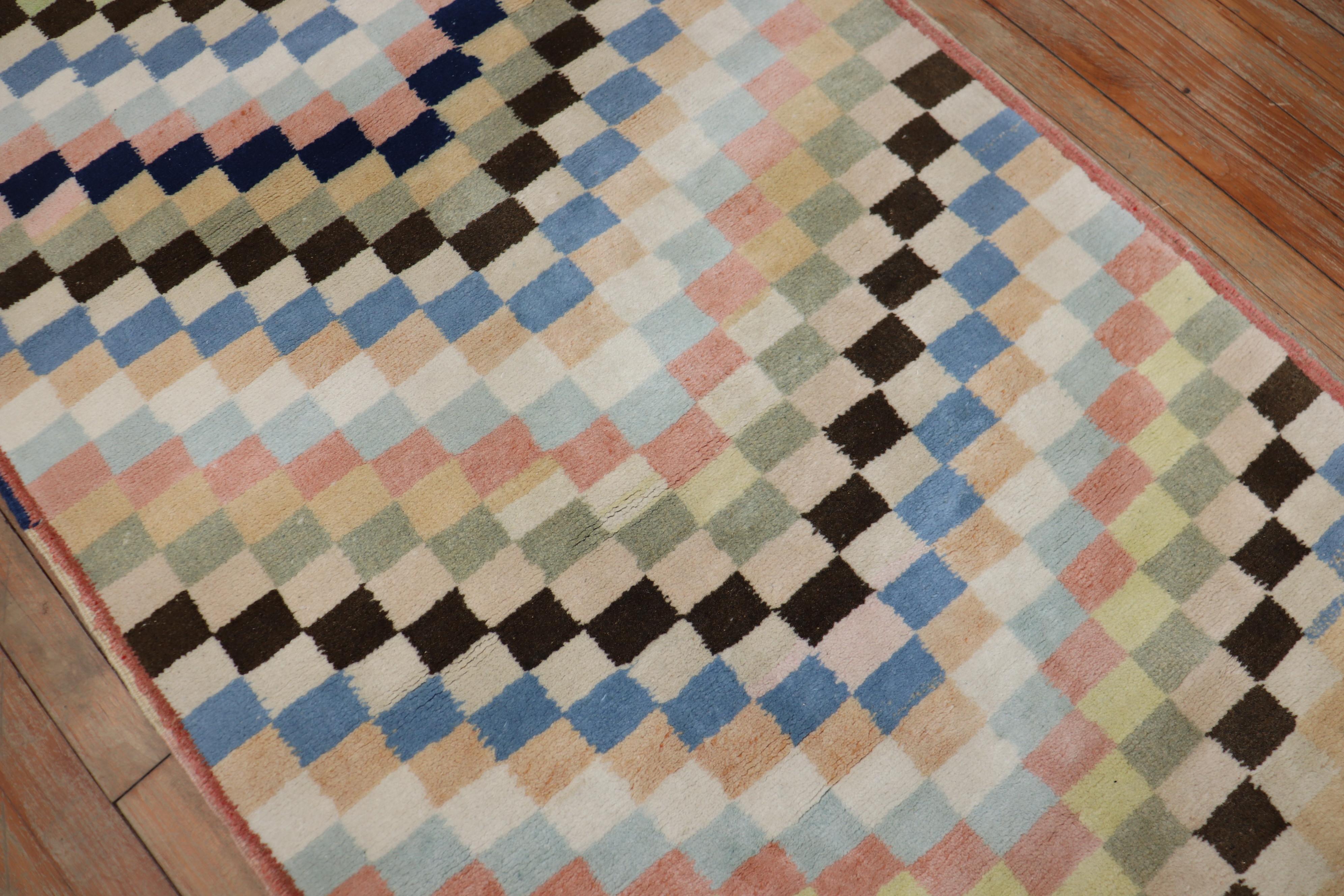 20th Century Long Checkerboard Vintage Turkish Deco Runner For Sale