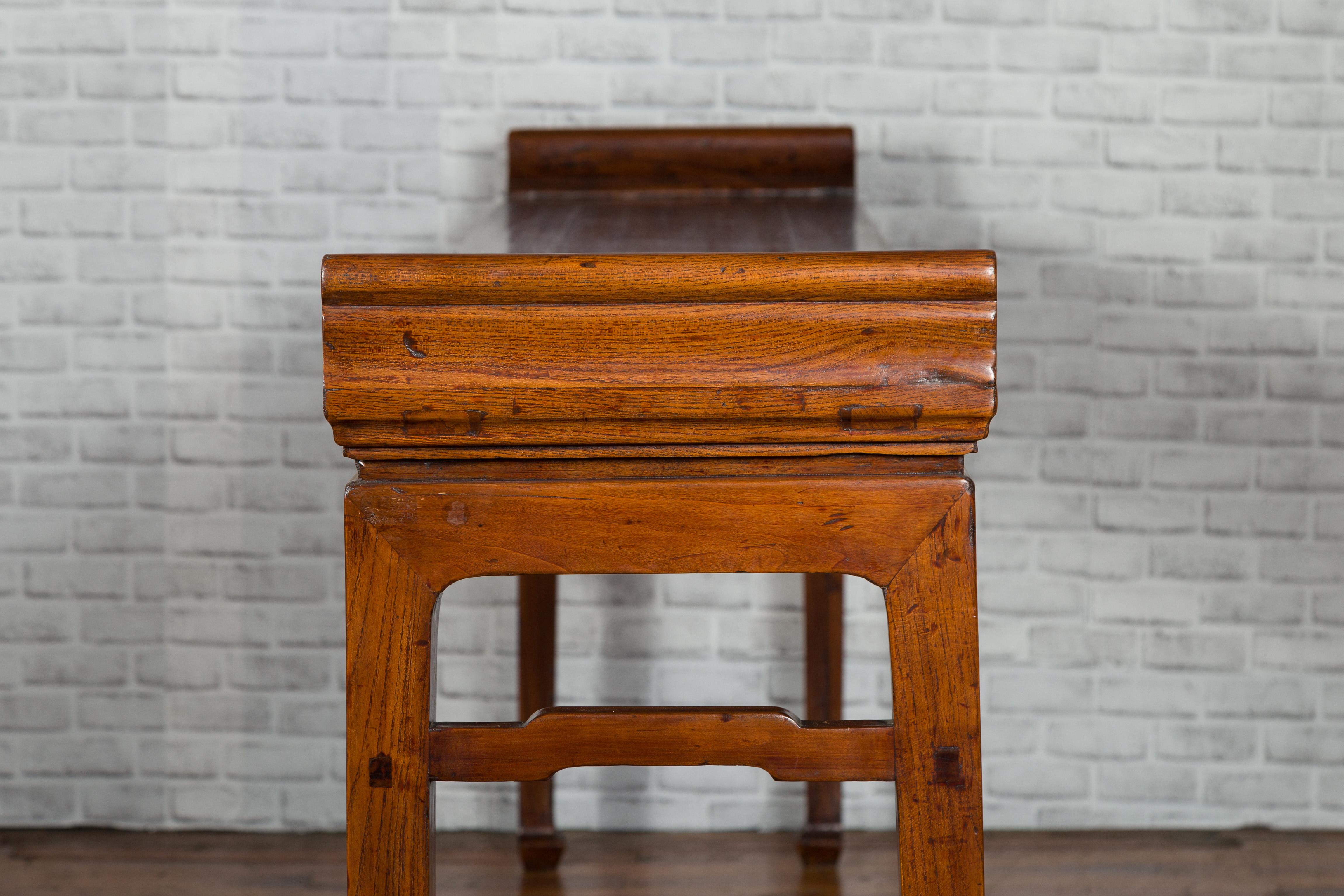 Long Chinese Qing Dynasty 19th Century Altar Console Table with Everted Flanges 6