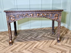 Long Chinoiserie Carved Console Table or Hall Table