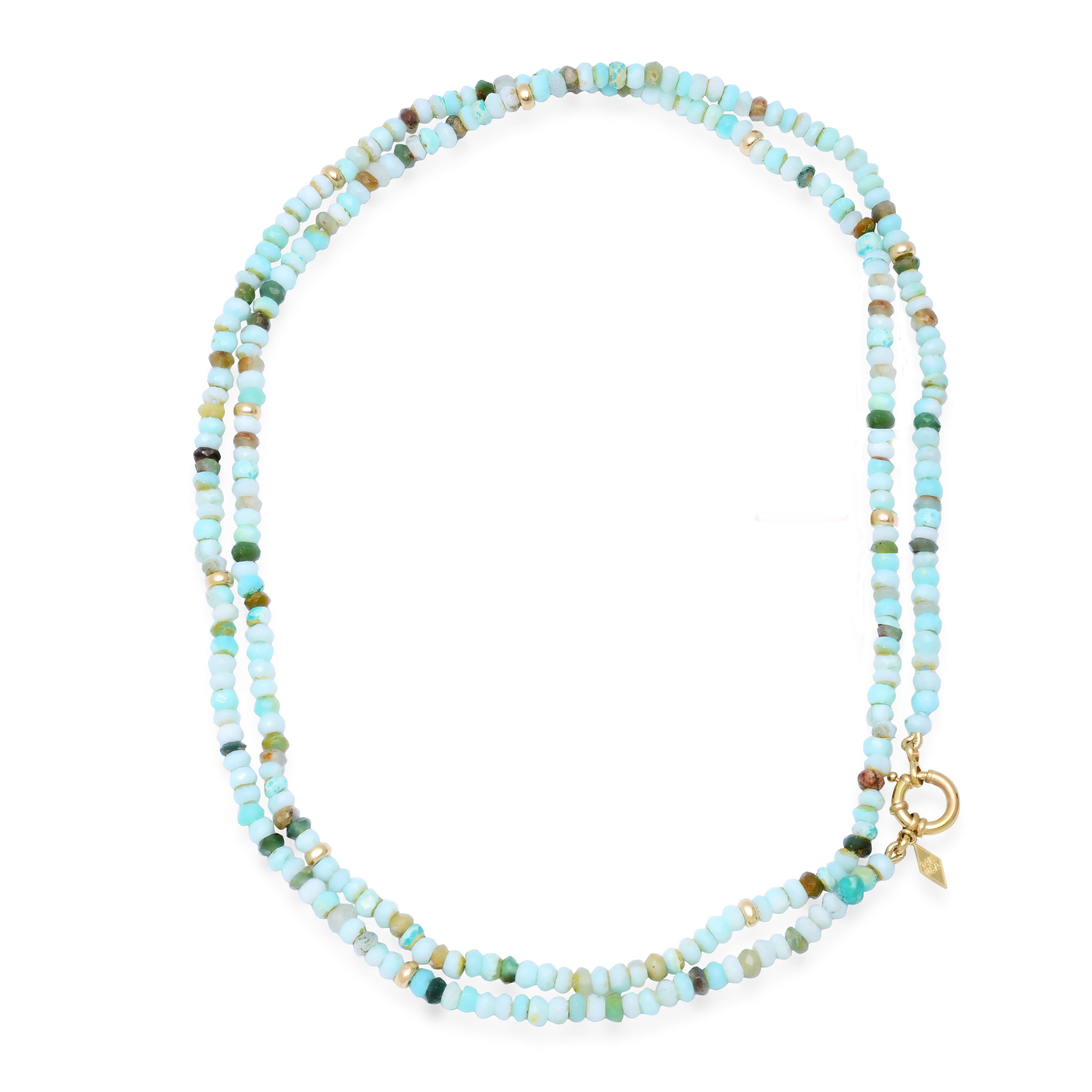 It's all about adding color ... and now we are adding some length too to our popular Chunky Gemstone Necklaces.  Peruvian Opal faceted rondelle stones with ten 14K Gold rondelle beads scattered throughout add the right pop of color with some gold