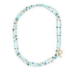 Long Chunky Knotted Gemstone Necklace: Opal