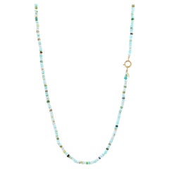 Long Chunky Knotted Gemstone Necklace: Opal
