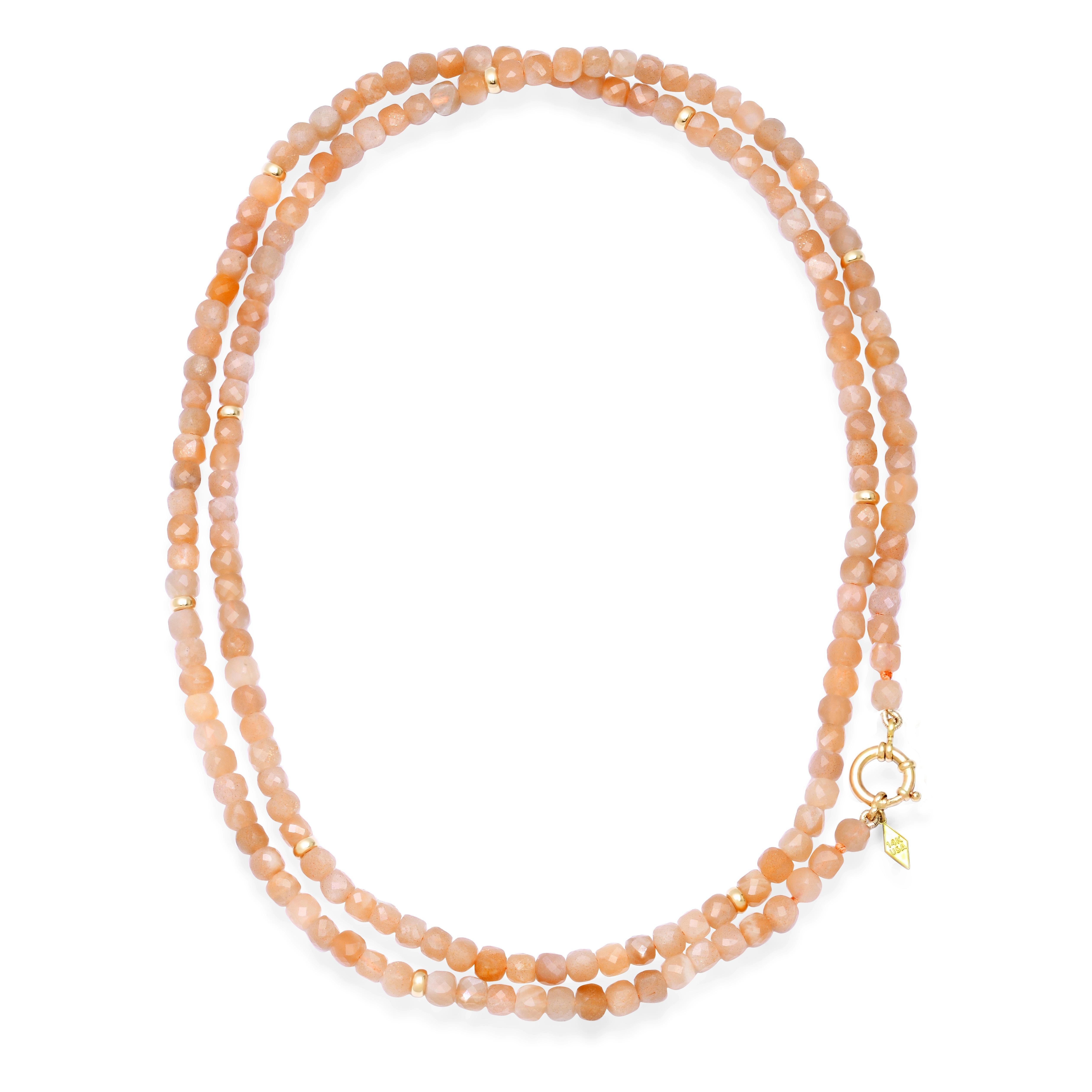 It's all about adding color ... and now we are adding some length too to our popular Chunky Gemstone Necklaces.  Peach Moonstone faceted rondelle stones with ten 14K Gold rondelle beads scattered throughout add the right pop of color with some gold