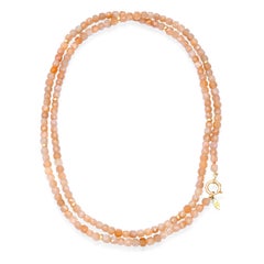 Long Chunky Knotted Gemstone Necklace: Peach Moonstone