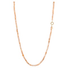 Long Chunky Knotted Gemstone Necklace: Peach Moonstone