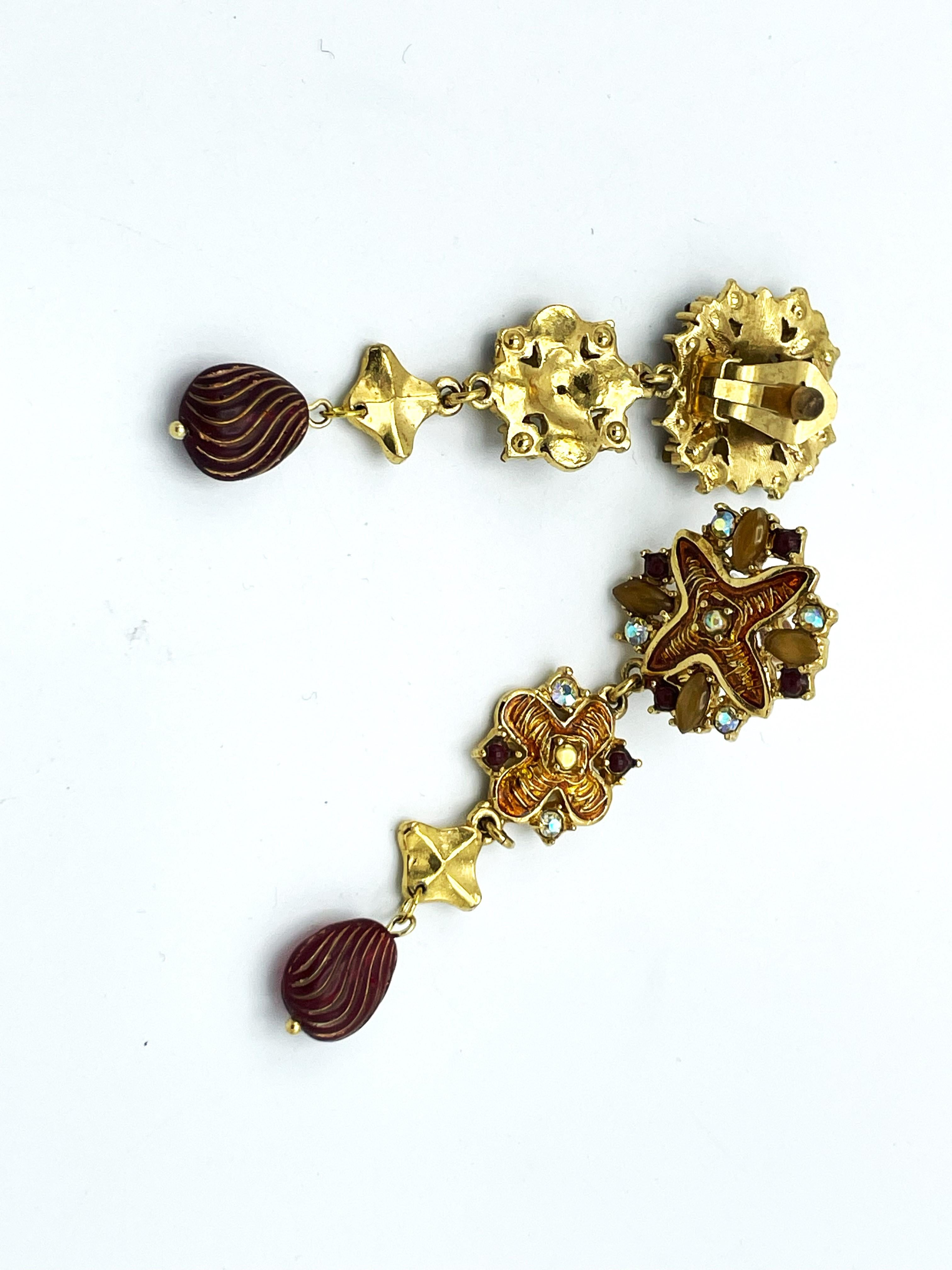 Long Cip-on earring by Micris Paris, rhinestons, gold plated, 1990's 4