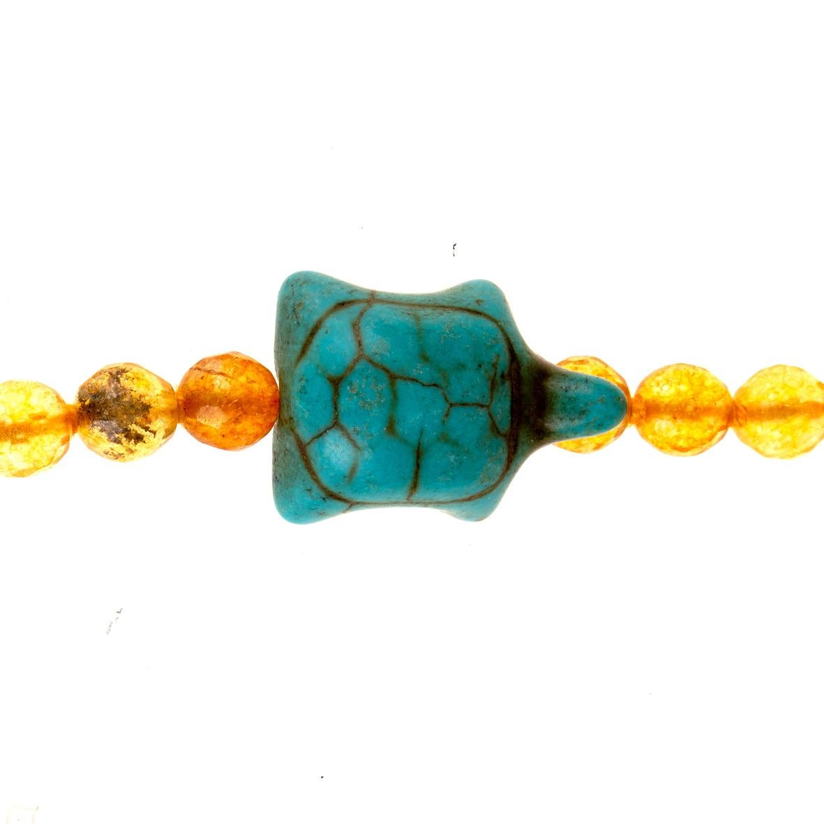 Artisan Long Citrine and Turquoise Necklace For Sale