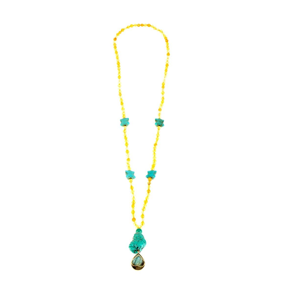 Long Citrine and Turquoise Necklace In New Condition For Sale In Milan, IT