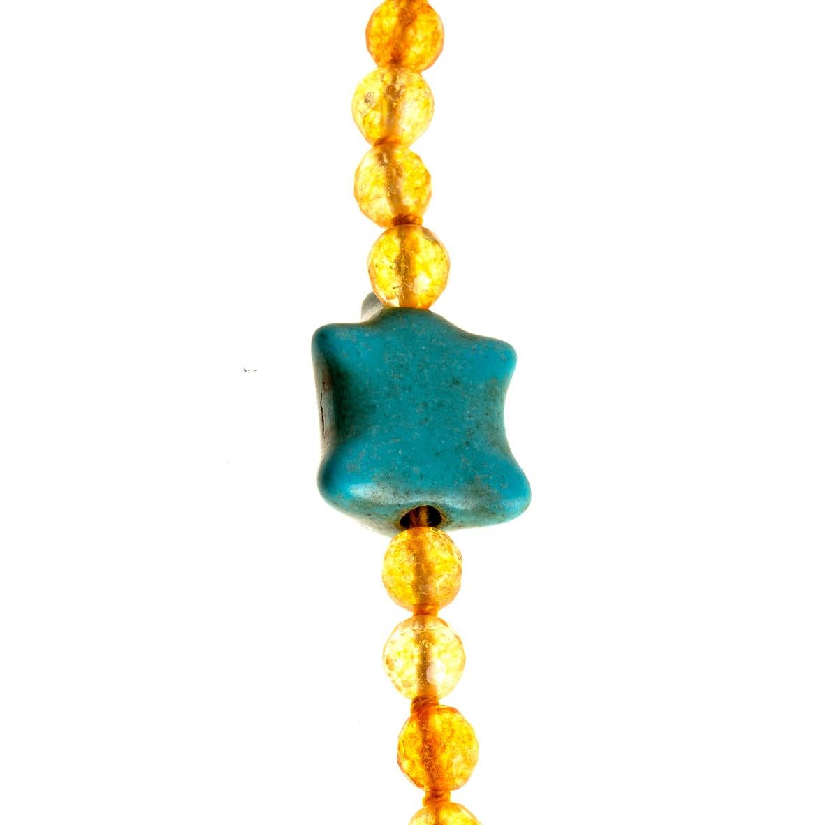 Long Citrine and Turquoise Necklace For Sale 1