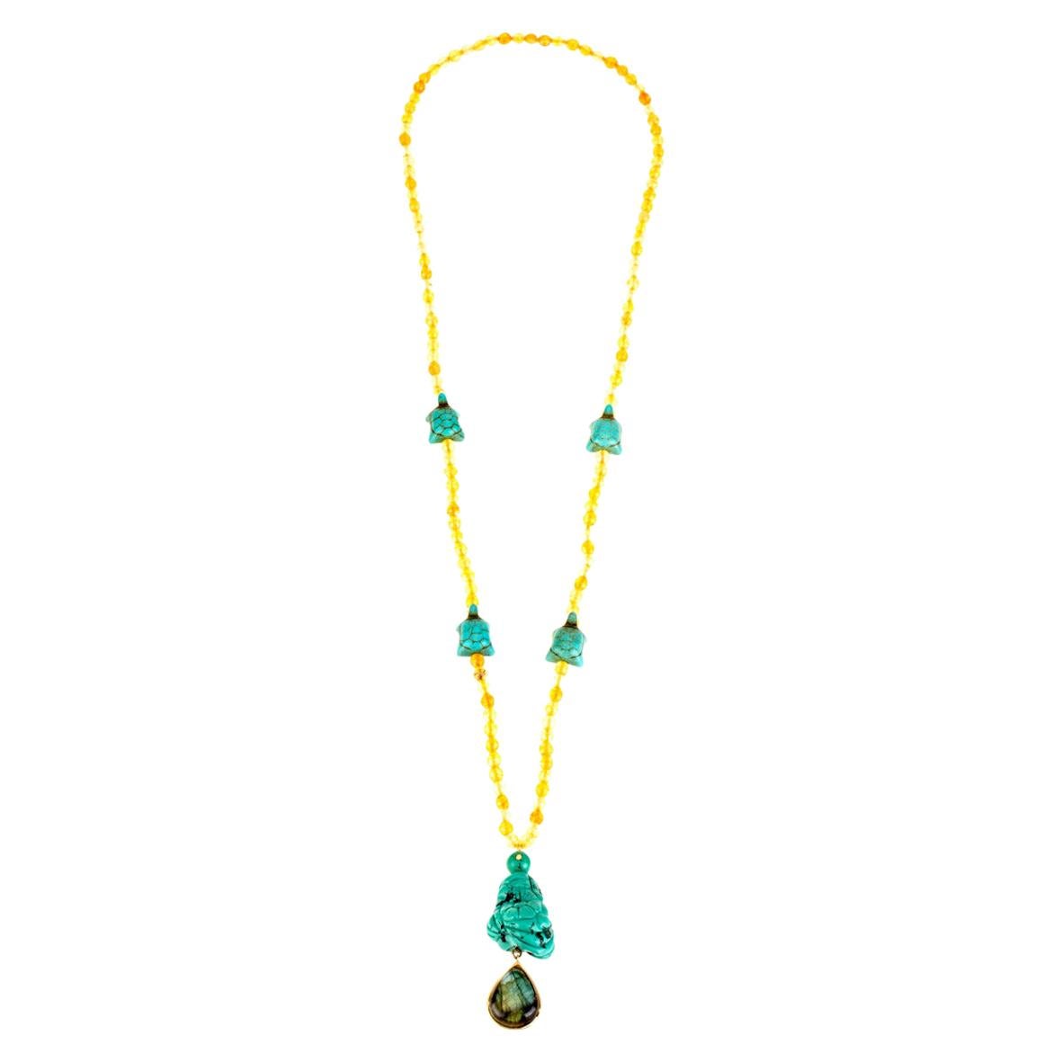 Long Citrine and Turquoise Necklace For Sale