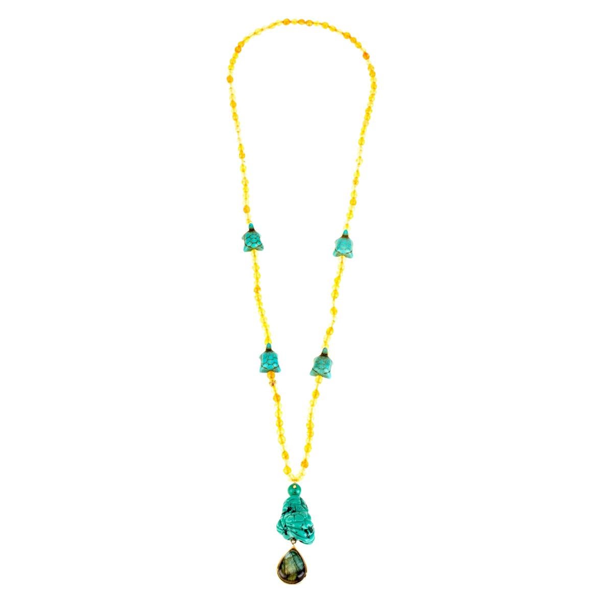 Long collier de citrines et de turquoises