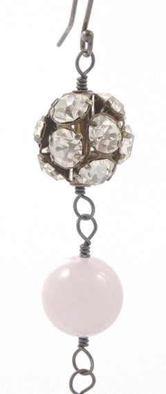 Silver and Rhinestone Ball Pale Lavender Semi Precious Gemstone Drop Earrings