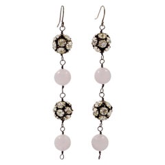 Silver and Rhinestone Ball Pale Lavender Semi Precious Gemstone Drop Earrings