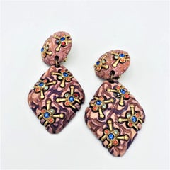 Lang  Ohrclips von JACKY de G, hergestellt in Frankreich, Harz, 1980er Jahre