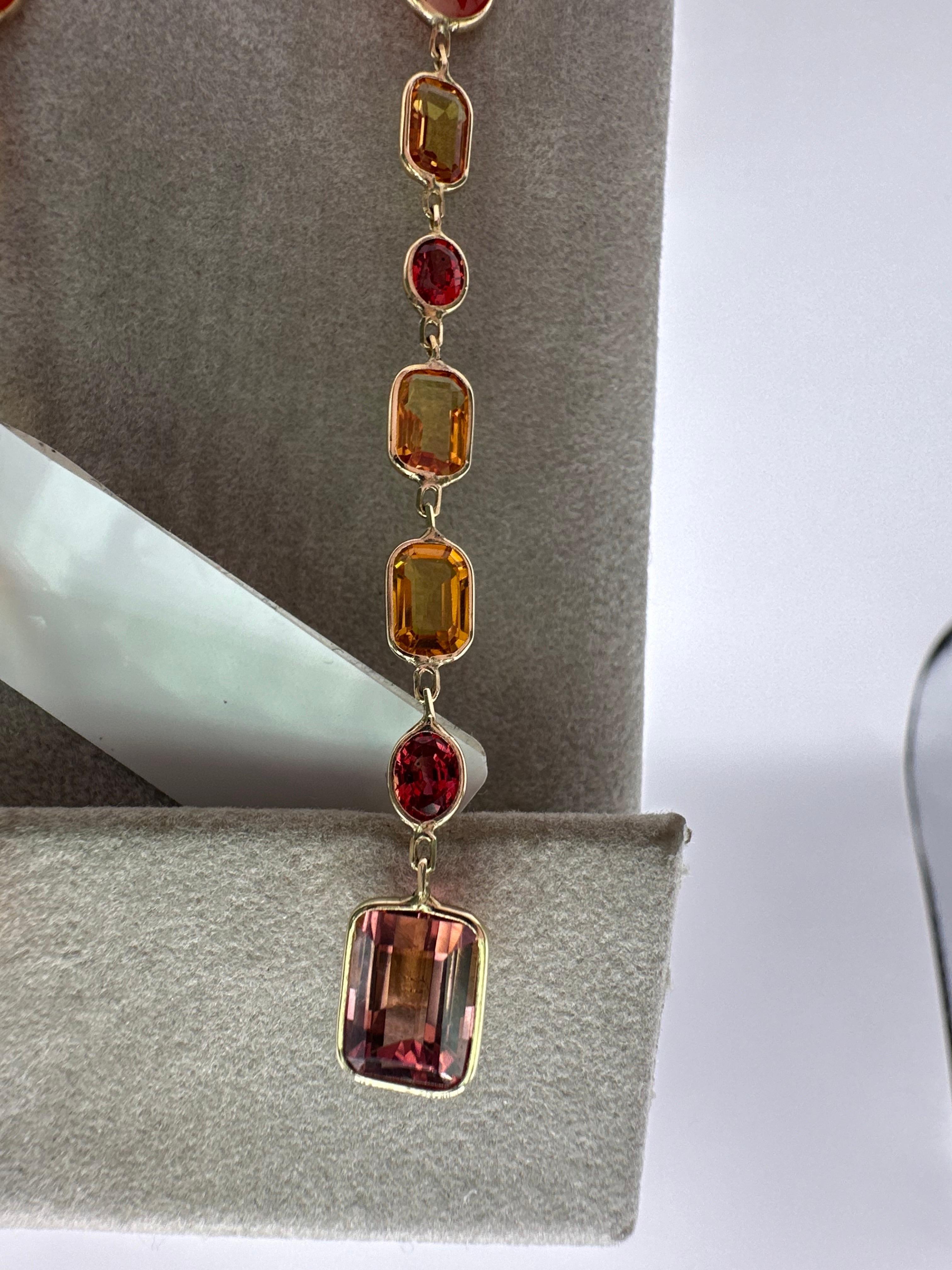 Long cocktail gemstone earrings 14KT gold For Sale 1