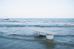 Long Coffee Table in Silver Veneer, Stainless Steel Pipes, Grey Sphere