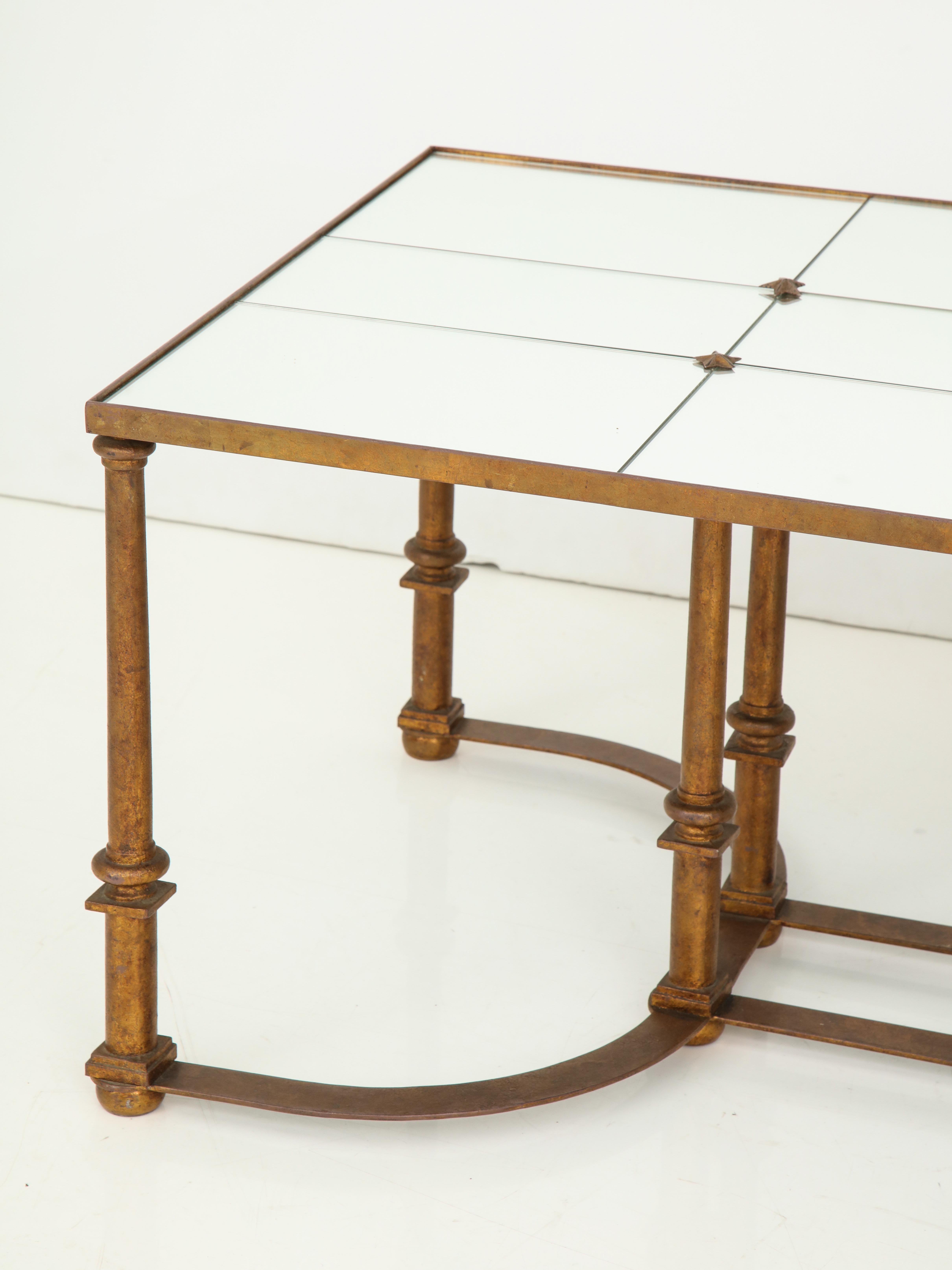 French Long Coffee Table with Bow Metal Base For Sale