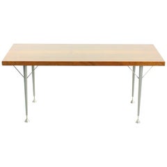 Long Console Coffee Table in Mahogany and Metal, Czechoslovakia, 1970s
