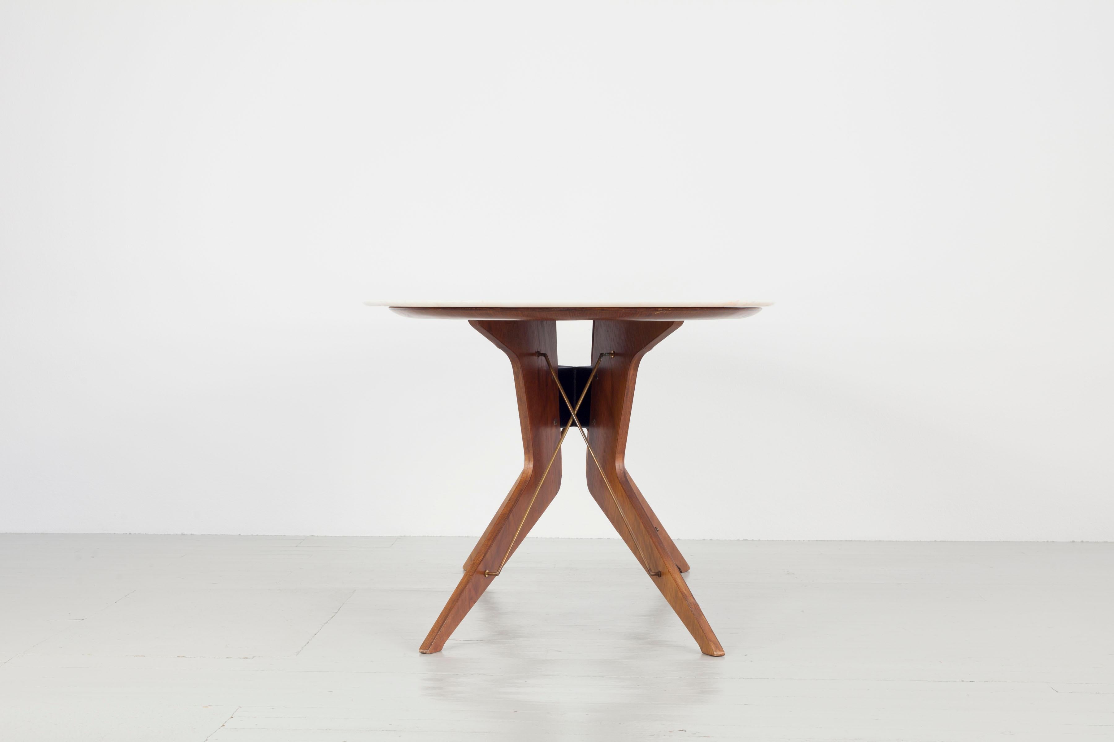 Oiled Long Console Table with Marble Top, Italy, 1950s