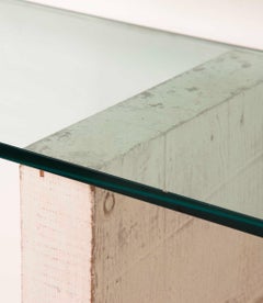 Long Console with Glass Top, Supported by 19th Century French Carved Wood Corbel