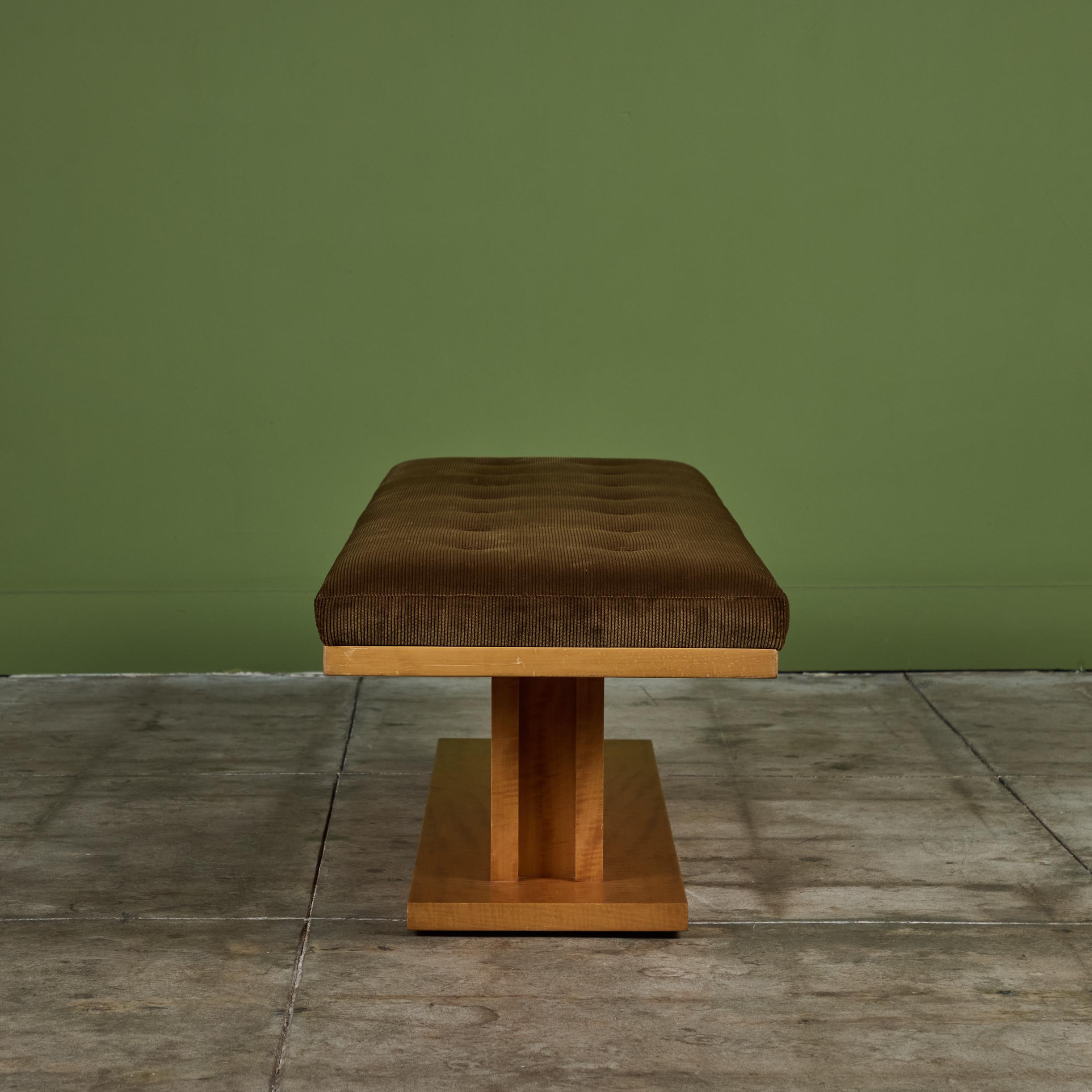 Long Corduroy Upholstered Bench In Excellent Condition In Los Angeles, CA