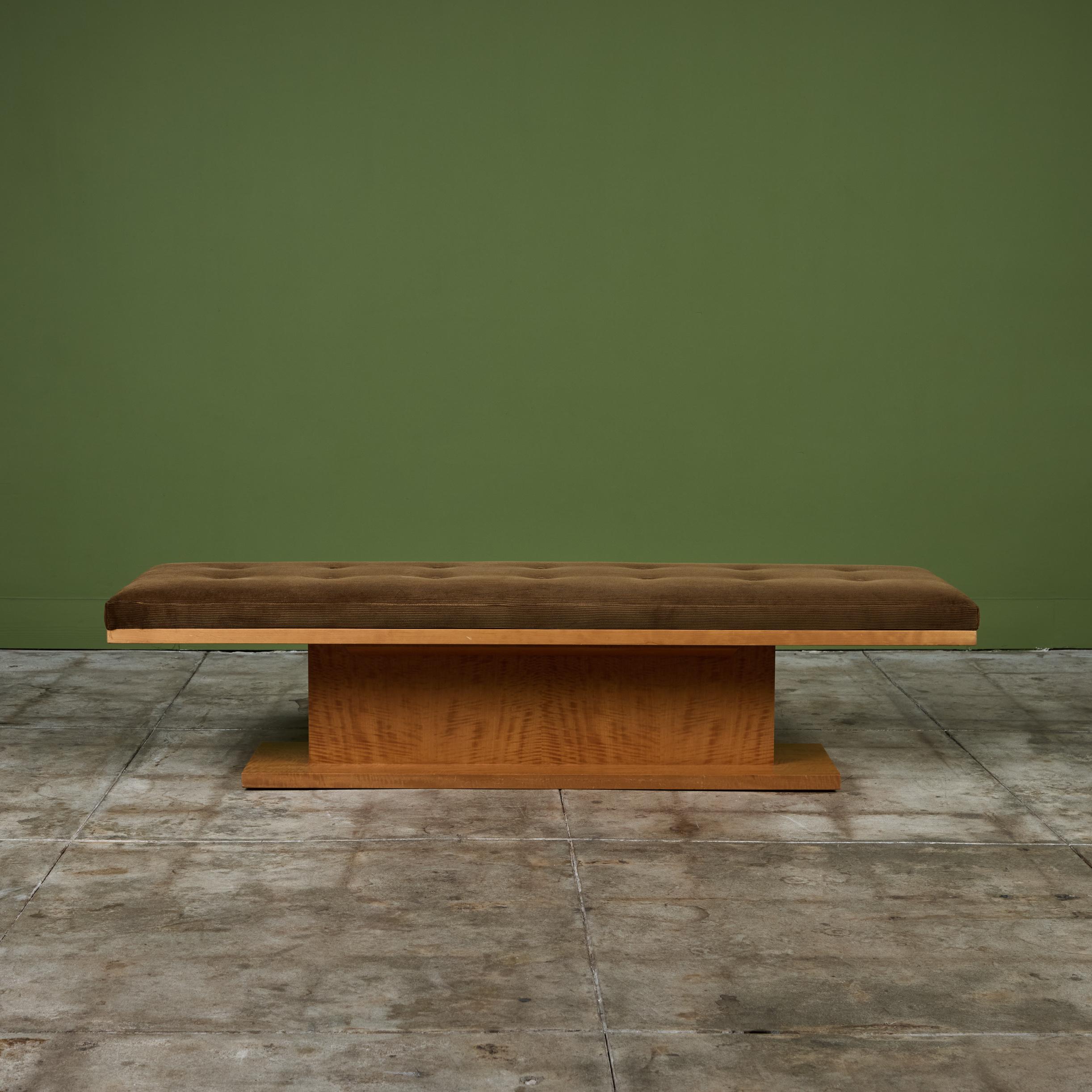 20th Century Long Corduroy Upholstered Bench