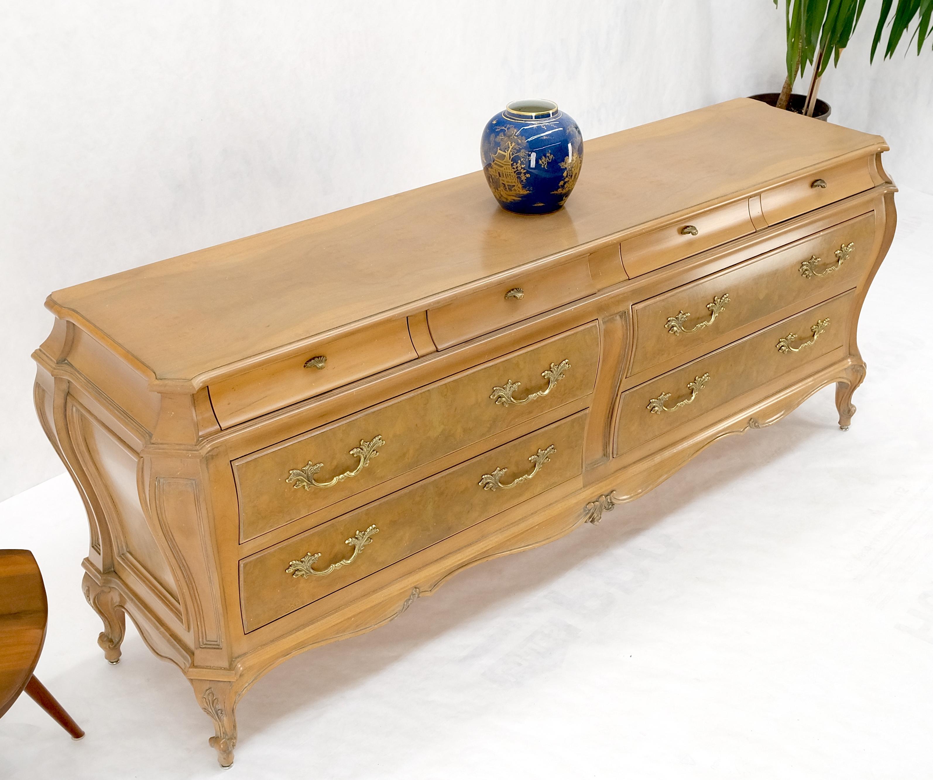 Long Country French bombe 8 drawer white wash burl wood dresser credenza solid & mint!