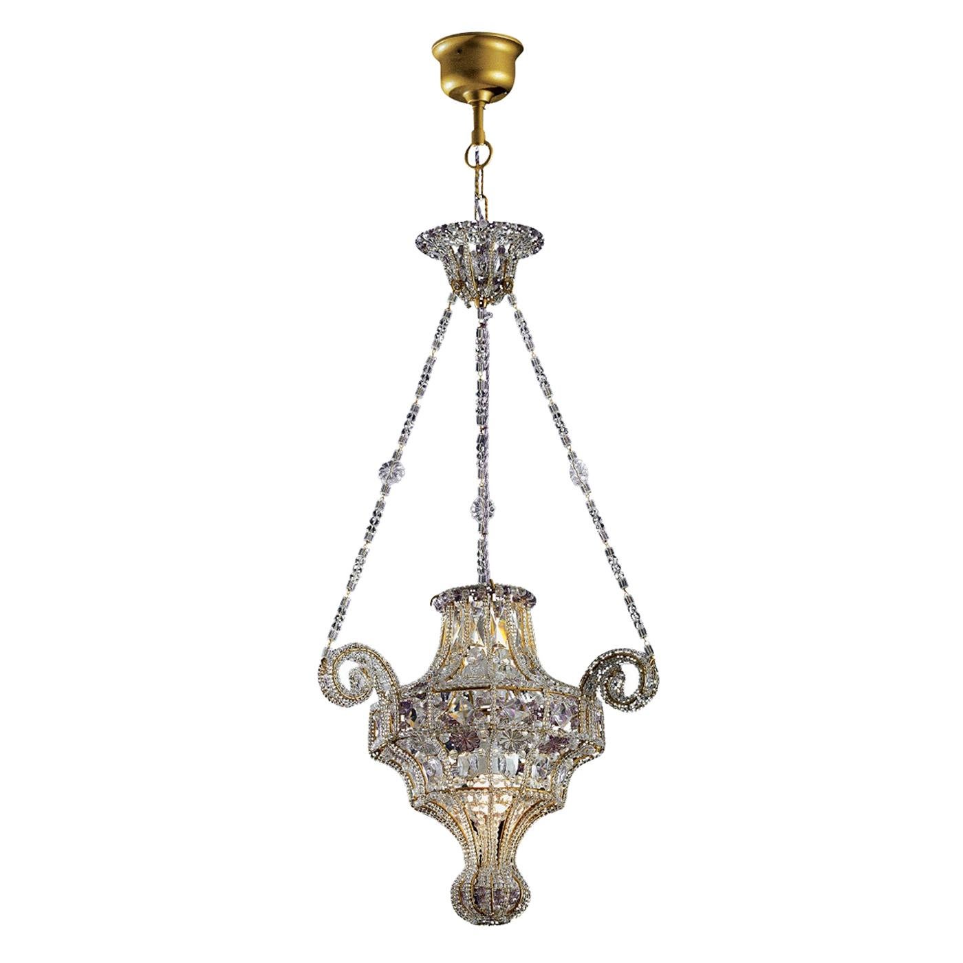 Long Crystal and Amethyst Chandelier by Banci