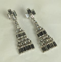 Long Crystal Baguette Chandelier Earrings