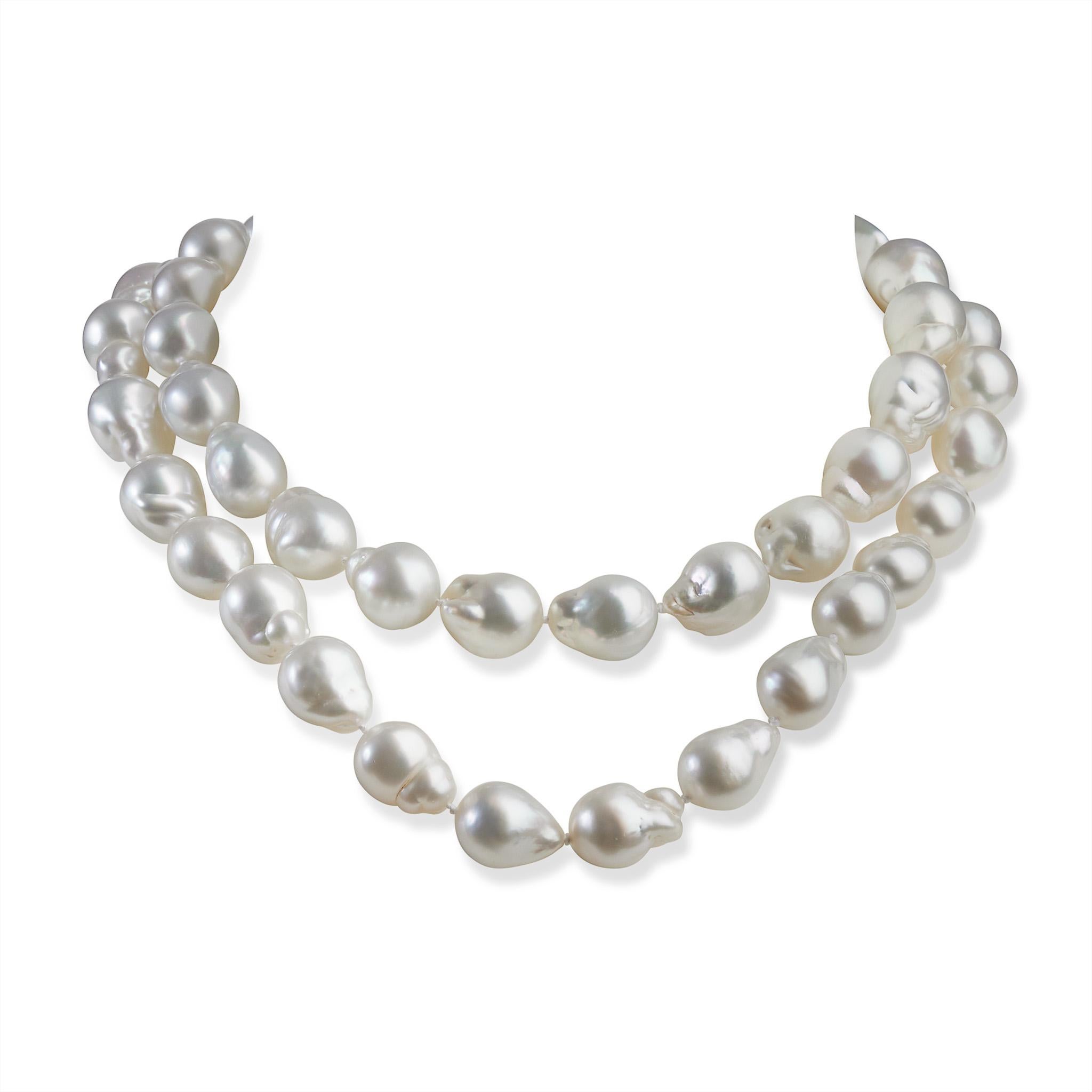 Bead Long Cultured Baroque Natural Color South Sea Pearl Necklace For Sale