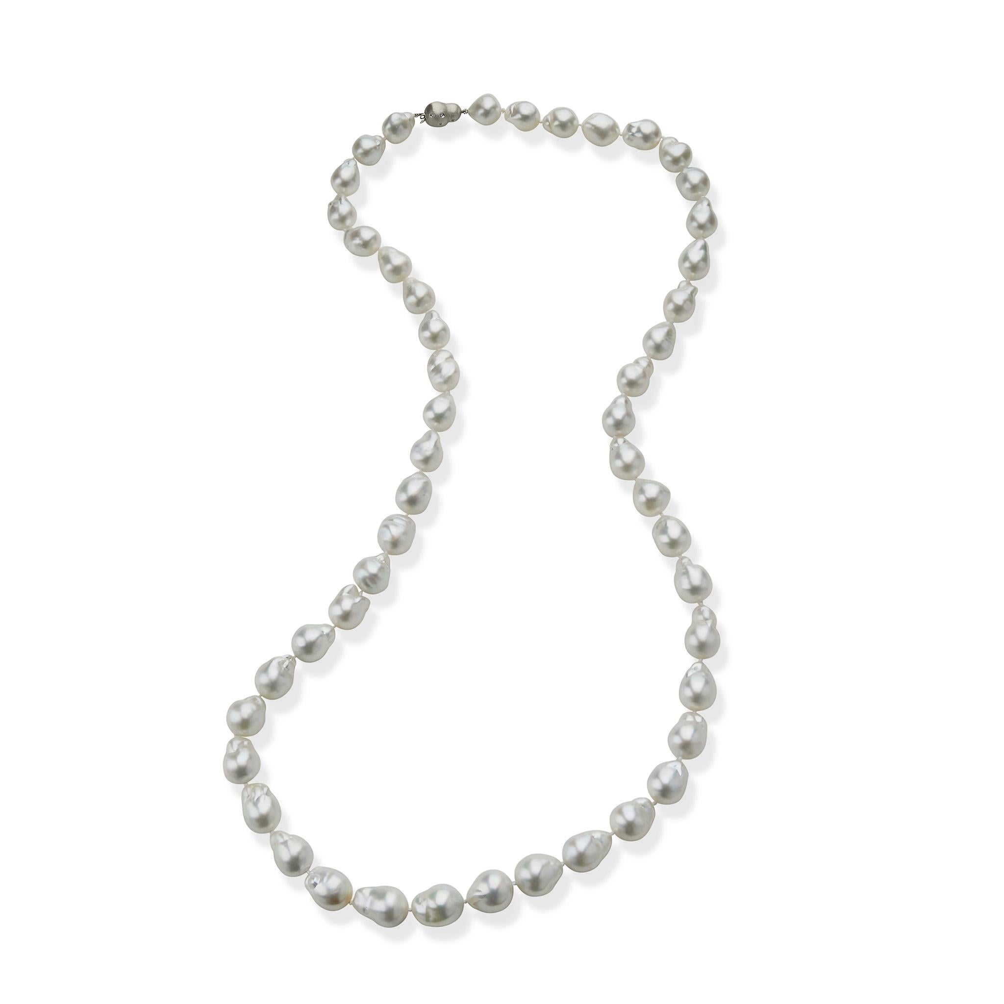 Women's or Men's Long Cultured Baroque Natural Color South Sea Pearl Necklace For Sale