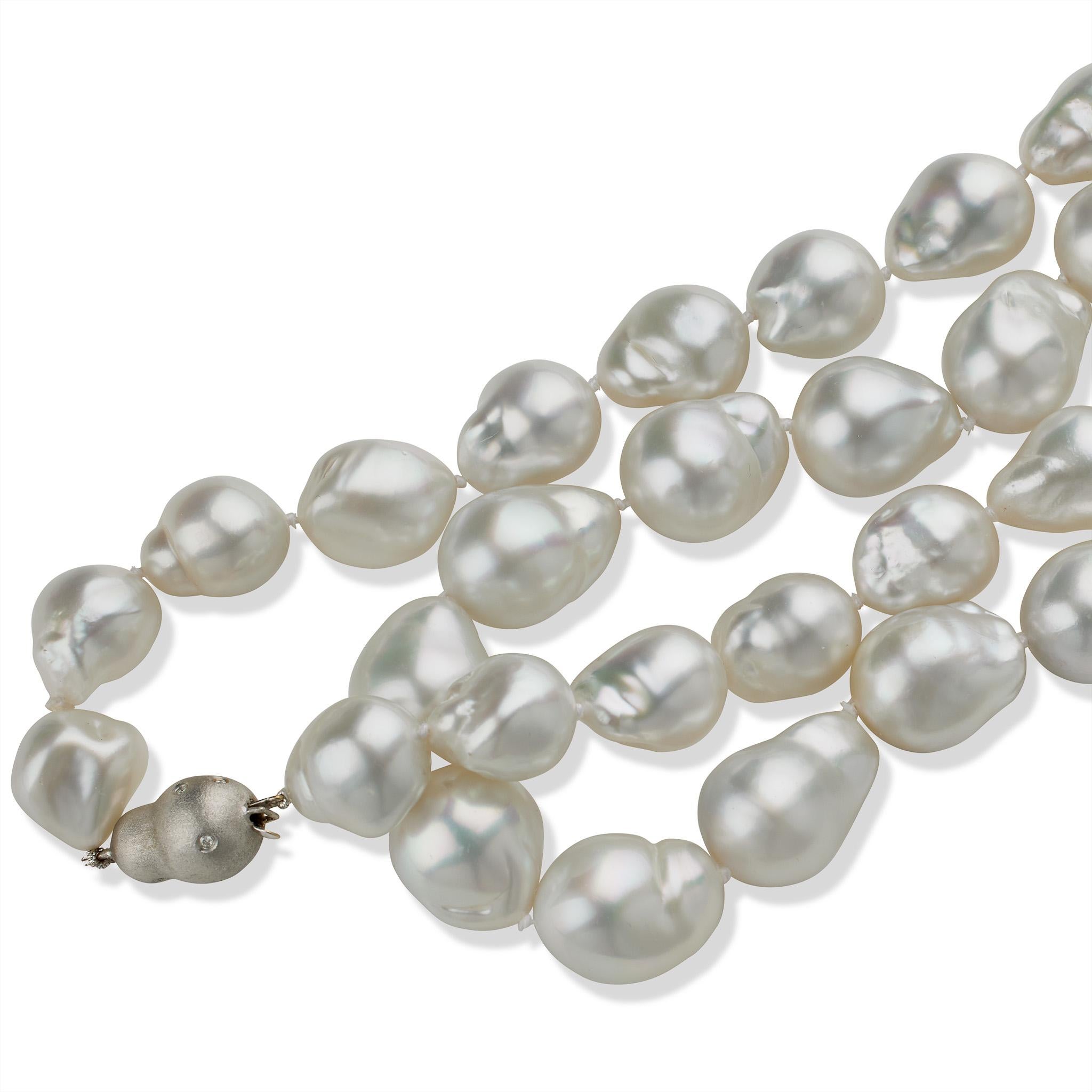 Long Cultured Baroque Natural Color South Sea Pearl Necklace For Sale 2