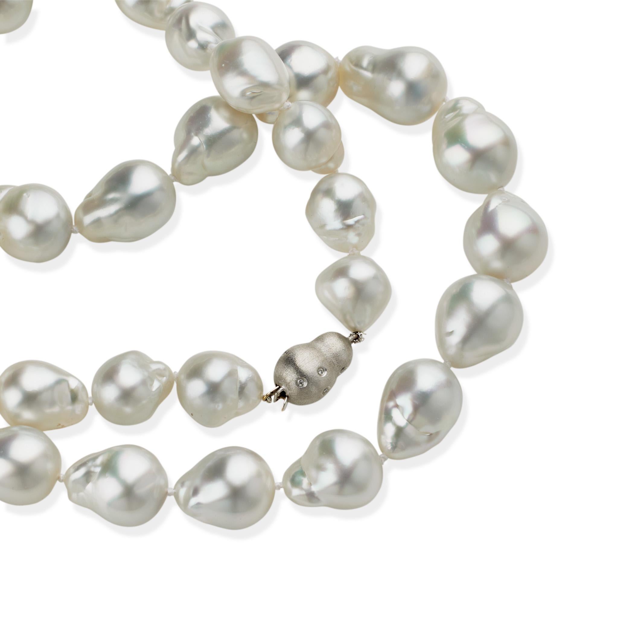 Long Cultured Baroque Natural Color South Sea Pearl Necklace For Sale 3