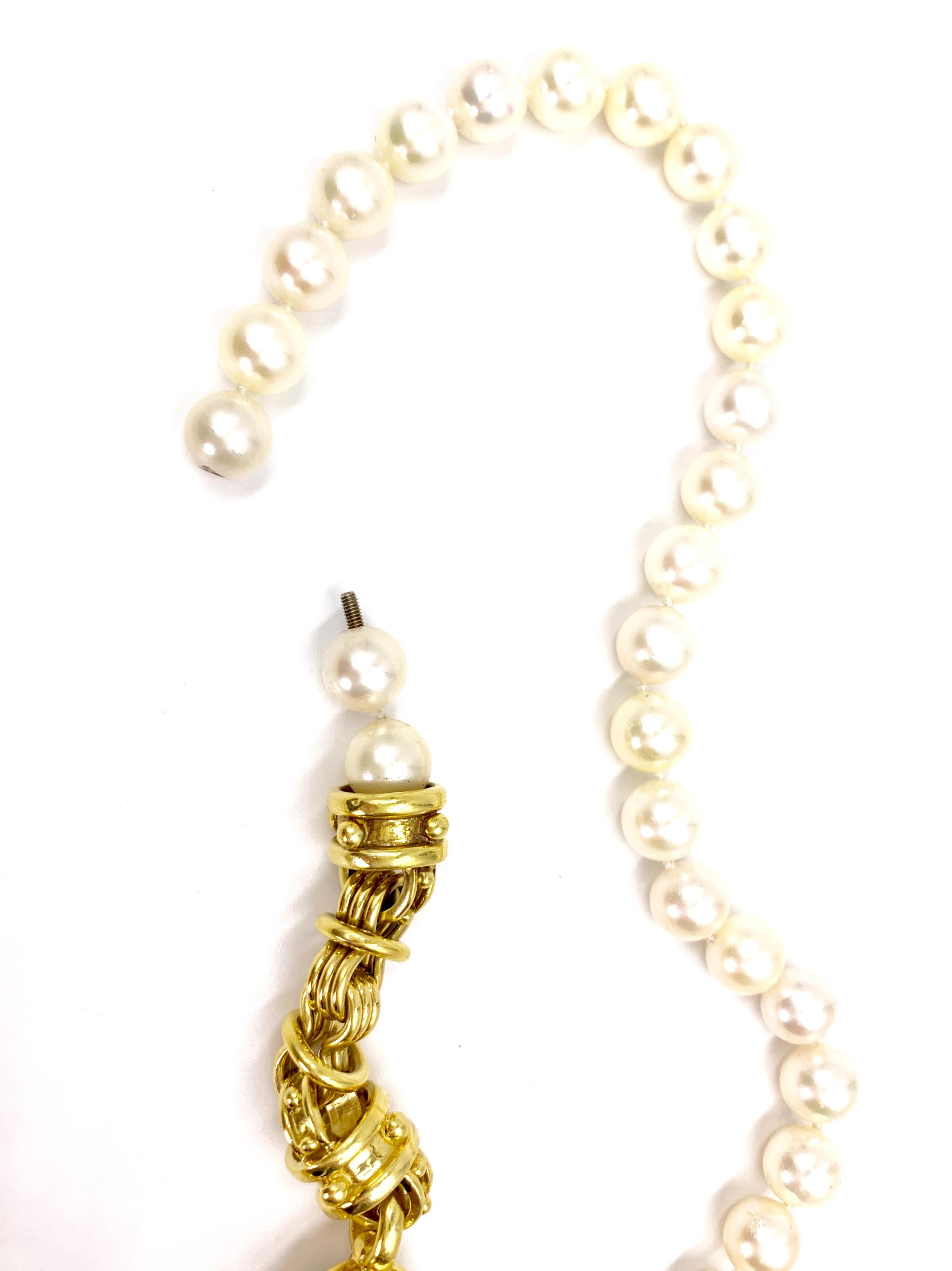 Long Cultured Pearl Necklace with Detachable 18 Karat Gemstone Bracelet 1