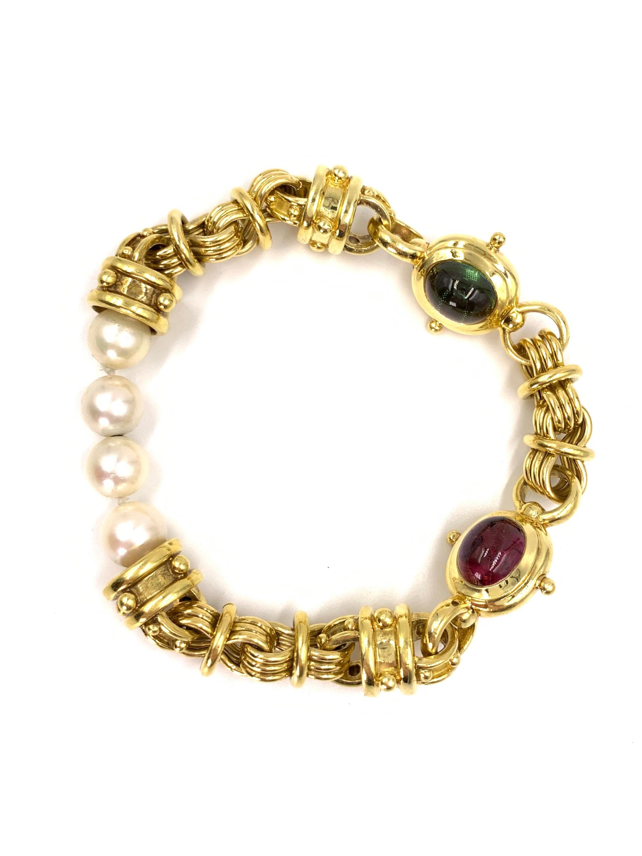 Long Cultured Pearl Necklace with Detachable 18 Karat Gemstone Bracelet 3