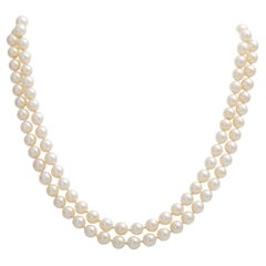 Used Long Cultured Pearl Necklace with Pearl Clasp 14K