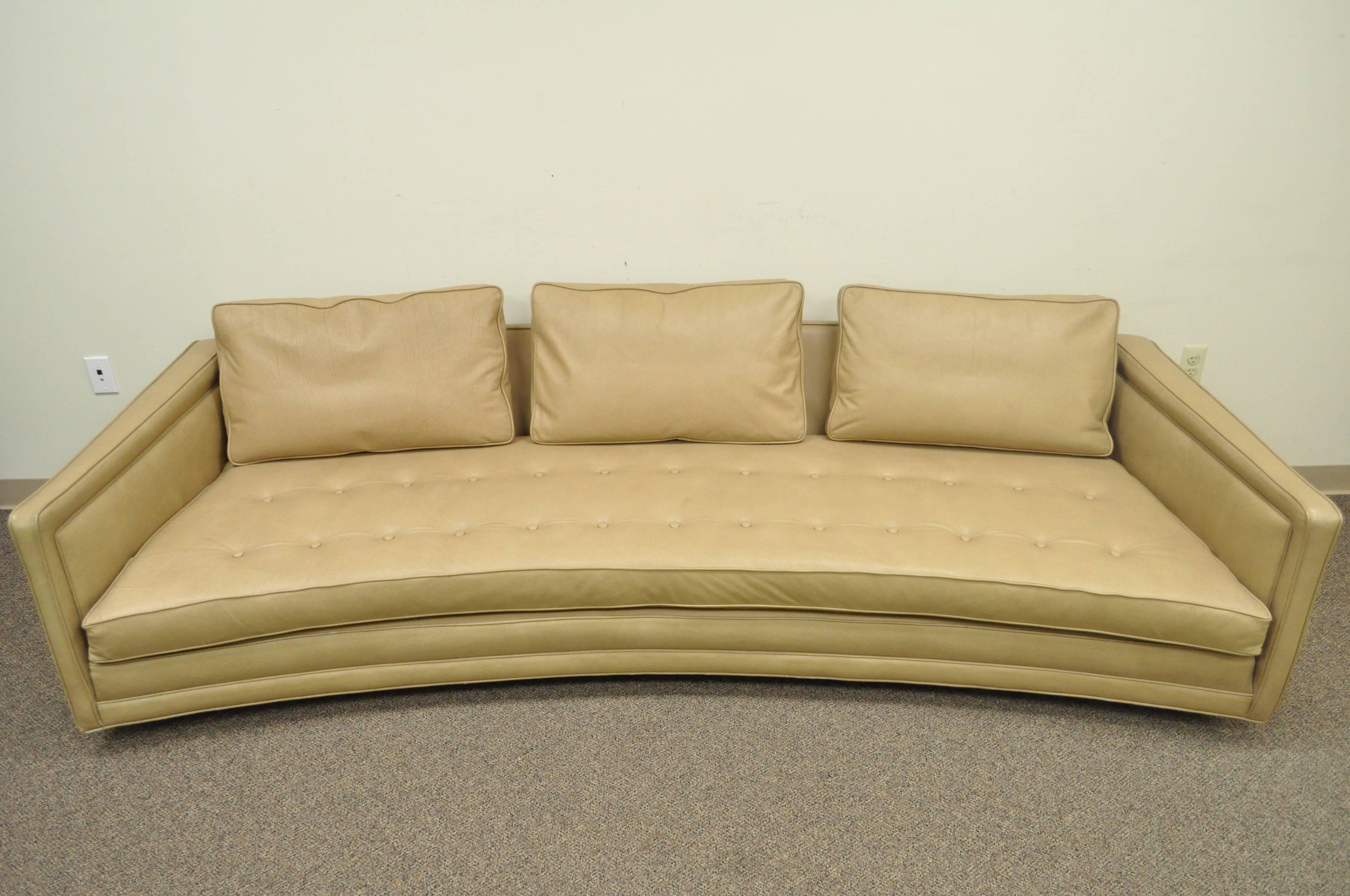 Long Curved Harvey Probber Button Tufted Leather Mid-Century Modern Sofa For Sale 5