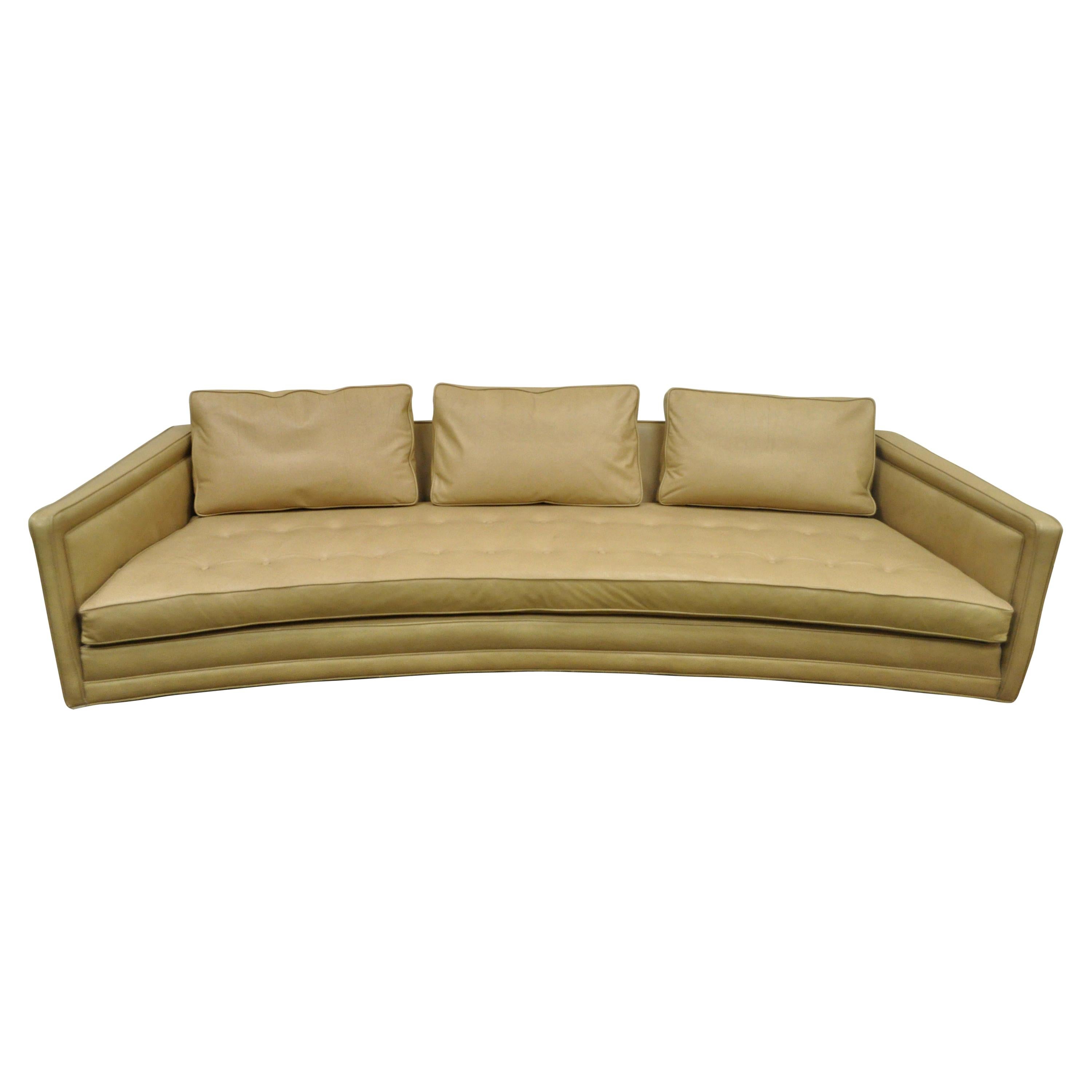 Long Curved Harvey Probber Button Tufted Leather Mid-Century Modern Sofa For Sale