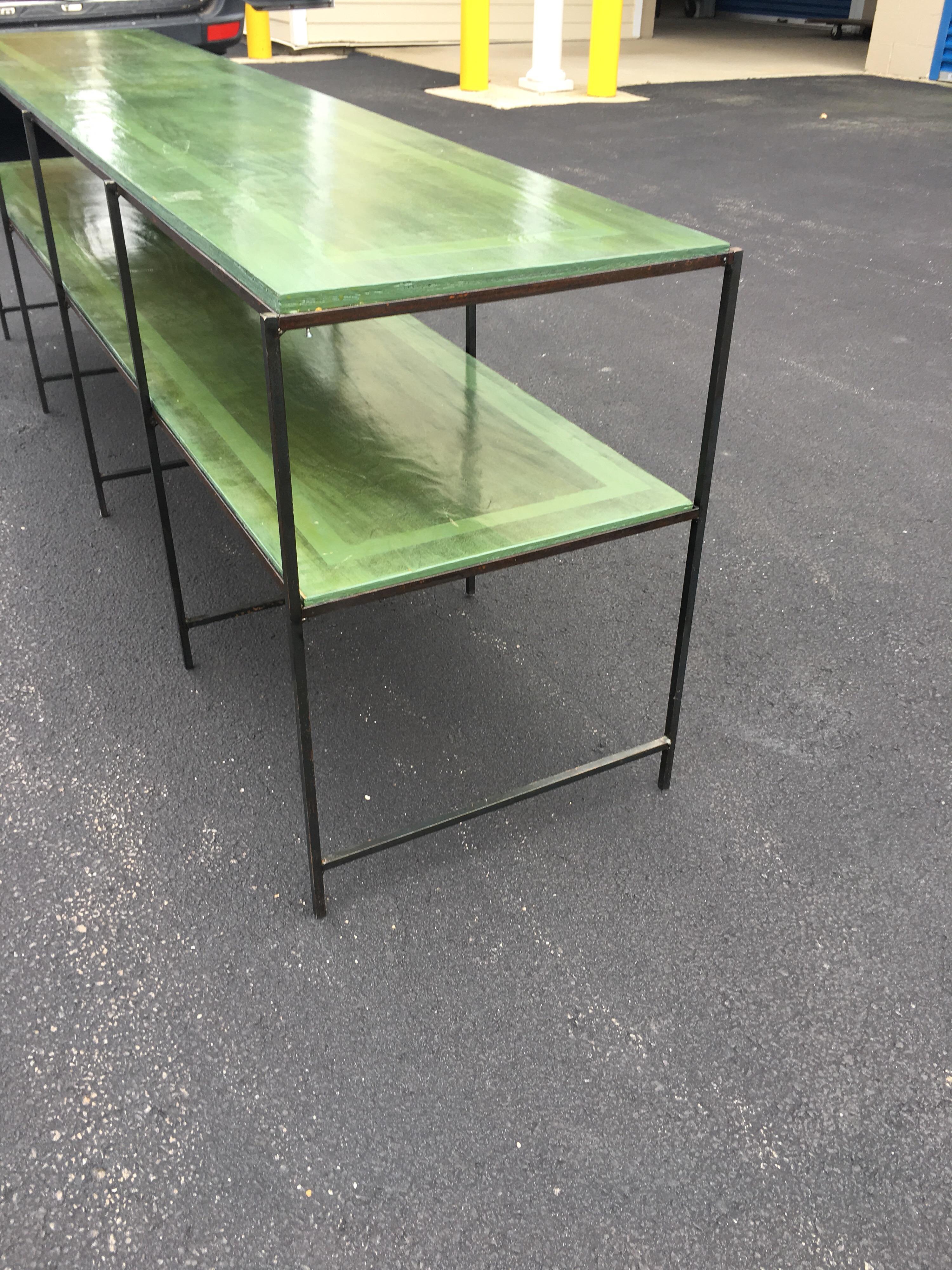 Long Custom Iron Tiered Table with Painted Green Top 6